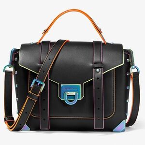 Michael Kors manhattan medium contrast trim leather satchel black NWT